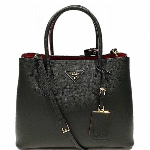 プラダ PRADA サフィアーノ バック 黒 赤 - トートバッグ
