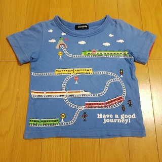 クレードスコープ(kladskap)のクレードスコープ100 半袖Tシャツ @青 ブルー 電車柄 新幹線(Tシャツ/カットソー)