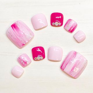 SALE★ピンクマーブル ペディキュア    ネイルチップ フットネイル(つけ爪/ネイルチップ)