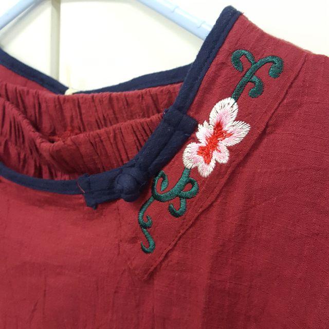 チャイナ服 民族服 赤 民族風 刺繍 七分袖 カジュアル 上下 唐装 チャイナ服 民族服 赤 民族風 刺繍 七分袖 カジュアル 上下 唐装