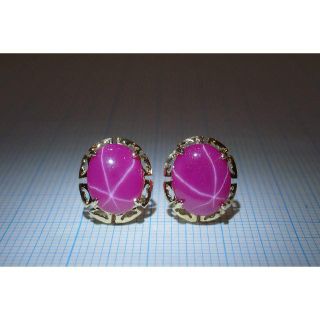 ■14Kピンクスターサファイアピアス■合成スターサファイア■中古磨き仕上げ■(ピアス)