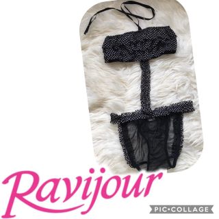 ラヴィジュール(Ravijour)のラヴィジュール ドットフリル テディ セクシーランジェリー レース 黒(ブラ&ショーツセット)