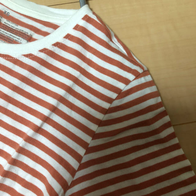 MUJI (無印良品)(ムジルシリョウヒン)の＊無印良品＊ボーダーTシャツ＊ホワイト×オレンジ＊XS レディースのトップス(Tシャツ(半袖/袖なし))の商品写真