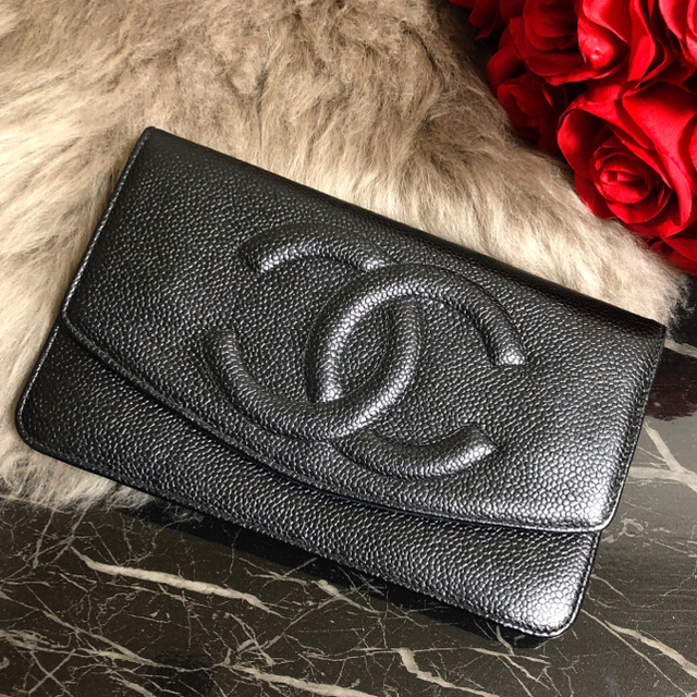 CHANEL シャネル キャビアスキン 長財布 ココマーク 黒 ブラック財布