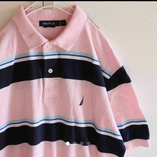 ノーティカ(NAUTICA)の【最終値】US ノーティカ pinkbk 半袖 ボーダー ポロシャツ M(ポロシャツ)