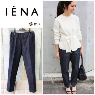 イエナ(IENA)の美品❣️ IENA 2017年 フリルポケットパンツ  ネイビー 34(クロップドパンツ)