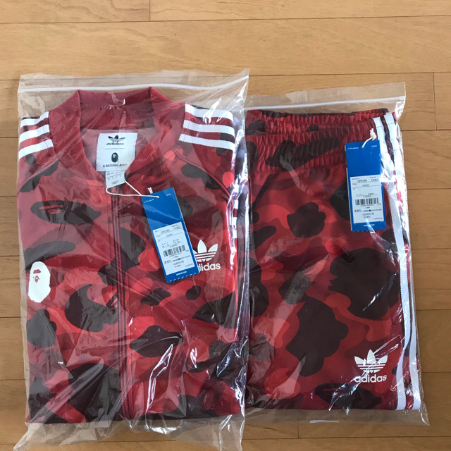 BAPE×adidas レッド 上下セット XL