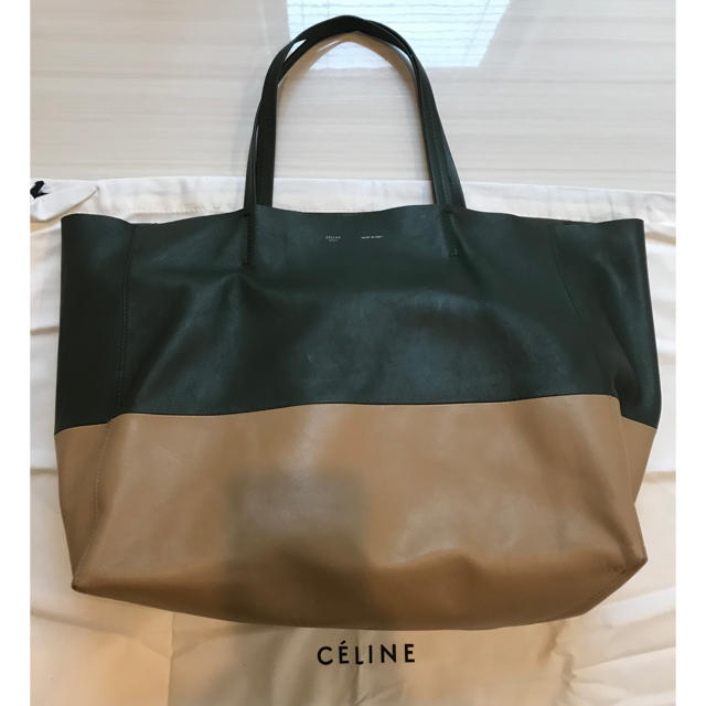 CELINE 美品 セリーヌ  カバ ホリゾンタル グリーン×ベージュ