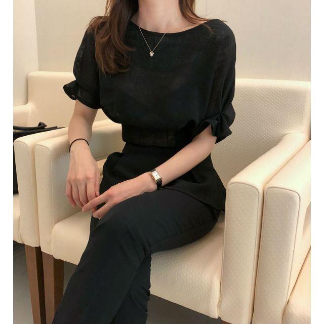 パフスリーブ　韓国　韓国ファッション　半袖　カットソー レディースのトップス(カットソー(半袖/袖なし))の商品写真