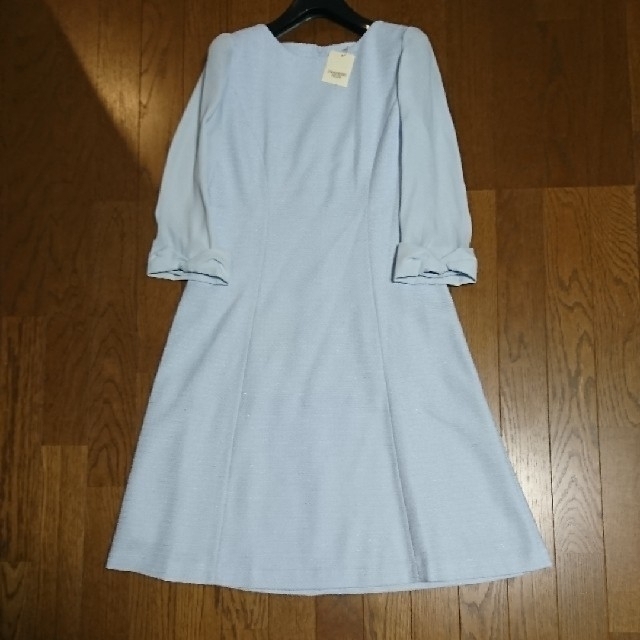 新品ストロベリーフィールズ/袖リボン&レース/ラメ/ツイード/ワンピ青 ...