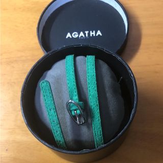 AGATHA  二重巻き　レザーブレスレット　猫チャーム金銀