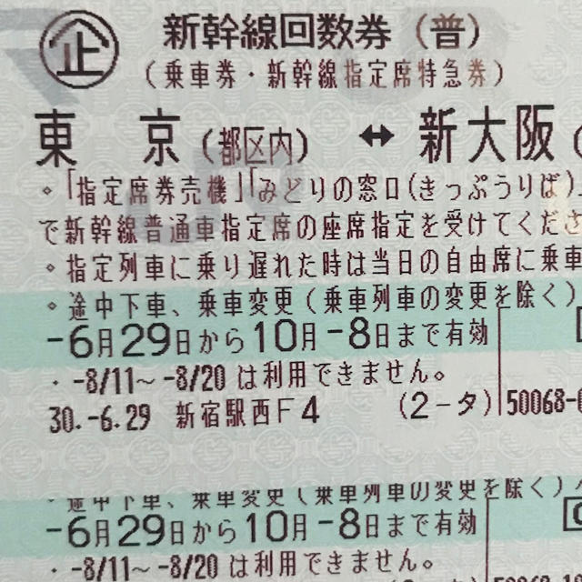 乗車券/交通券新幹線 回数券4枚