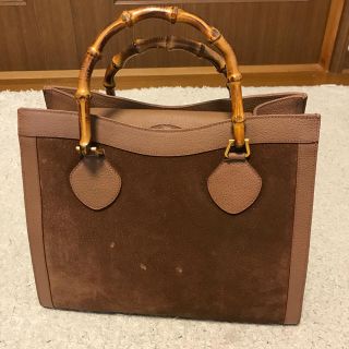 グッチ(Gucci)のGUCCI バンブー スエード×レザー トートバック ブラウン(トートバッグ)