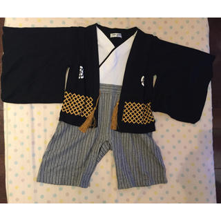 (ほぼ未使用) 袴 ロンパース ベビー 80 着物型 紐付き コットン100%(和服/着物)