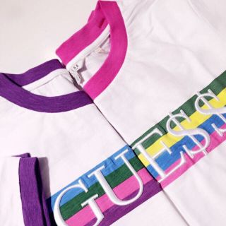 ゲス(GUESS)の値下げ！【新品】Gue$$ リンガーTEE ピンクSサイズ GUESS ゲス(Tシャツ/カットソー(半袖/袖なし))