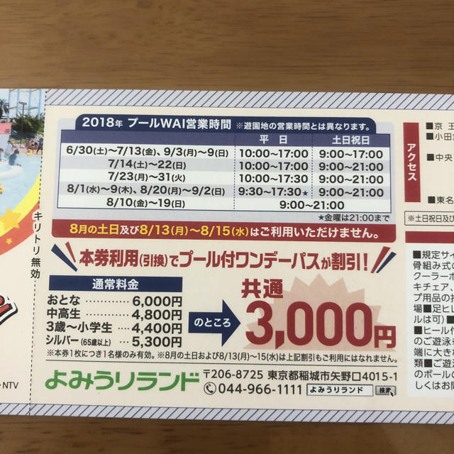 よみうりランド プール入場無料券