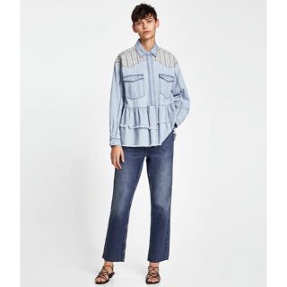 ザラ(ZARA)の新品☆ZARA BASIC ザラ フリル付きデニムシャツ(シャツ/ブラウス(長袖/七分))