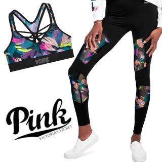 ヴィクトリアズシークレット(Victoria's Secret)のPINKトロピカルスポーツブラ＆レギンスセット(レギンス/スパッツ)