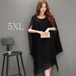 【5XL】シフォン ワンピース 大きいサイズ パーティ ドレス 着ヤセ ブラック(ミディアムドレス)