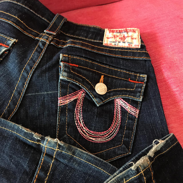 416【美品】TRUE RELIGION デニム ダメージ ジーンズ 刺繍-