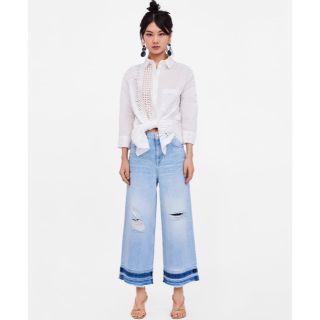 ザラ(ZARA)の新品☆ZARA BASIC ザラ ハイライズデニムキュロットパンツ ボトムス(デニム/ジーンズ)