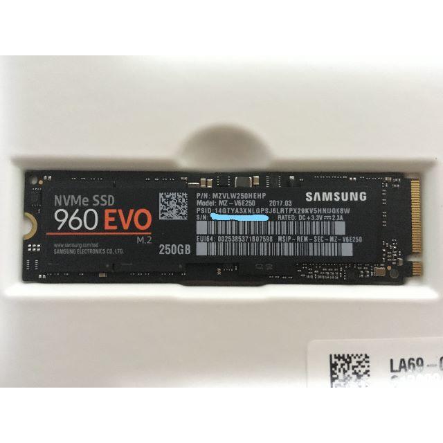 SAMSUNG(サムスン)の使用小 SAMSUNG 960 EVO 256GB NVMe M.2 SSD スマホ/家電/カメラのPC/タブレット(PCパーツ)の商品写真