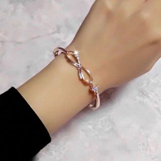 再入荷！CZダイヤモンド 18K Rose Gold リボン ブレスレット(ブレスレット/バングル)