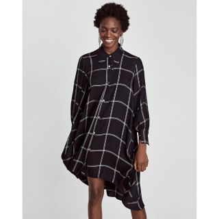 ザラ(ZARA)の新品☆ZARA BASIC ザラベーシック チェックシャツワンピース レディース(ひざ丈ワンピース)