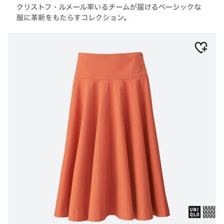ユニクロ(UNIQLO)のUNIQLO U シアサッカーラウンドスカート オレンジ L(ひざ丈スカート)