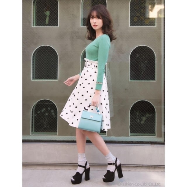 Rirandture - リランドチュール フロント釦カラースカート ドット ホワイト 小嶋陽菜着用 新品