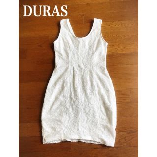 デュラス(DURAS)の【DURAS】ノースリーブ・ミニワンピース/レース/白(Fサイズ)(ミニワンピース)