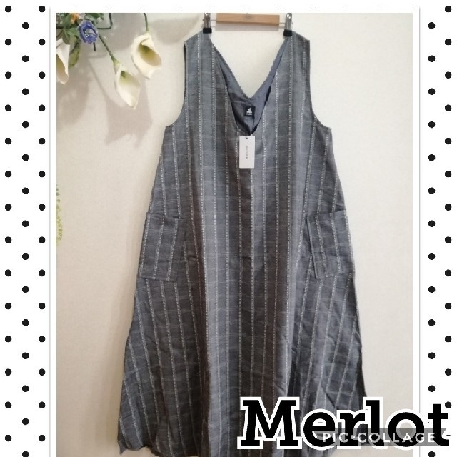 merlot(メルロー)のsale新品メルローmerlot チェック柄リネン混ロングワンピース☆グレー レディースのワンピース(ロングワンピース/マキシワンピース)の商品写真