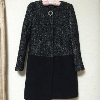 ジャスグリッティー(JUSGLITTY)のジャス♡ツイード切り替えノーカラーコート(ロングコート)