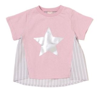 プティマイン(petit main)のスター箔プリント入りＴシャツ ライトピンク 80(Ｔシャツ)