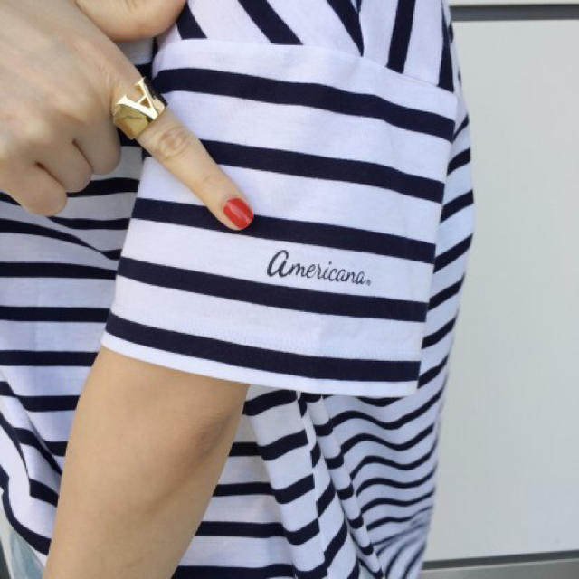 DEUXIEME CLASSE(ドゥーズィエムクラス)のAMERICANA ボーダーバックロングハーフスリーブTシャツ レディースのトップス(Tシャツ(半袖/袖なし))の商品写真