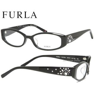 フルラ(Furla)のフルラ FURLA 新品 メガネフレーム ブラック/ネイビー サイドビュー装飾(サングラス/メガネ)