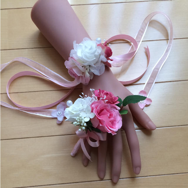 花かんむり♡ピンク♡リストブーケ♡ブートニア♡花ピン
