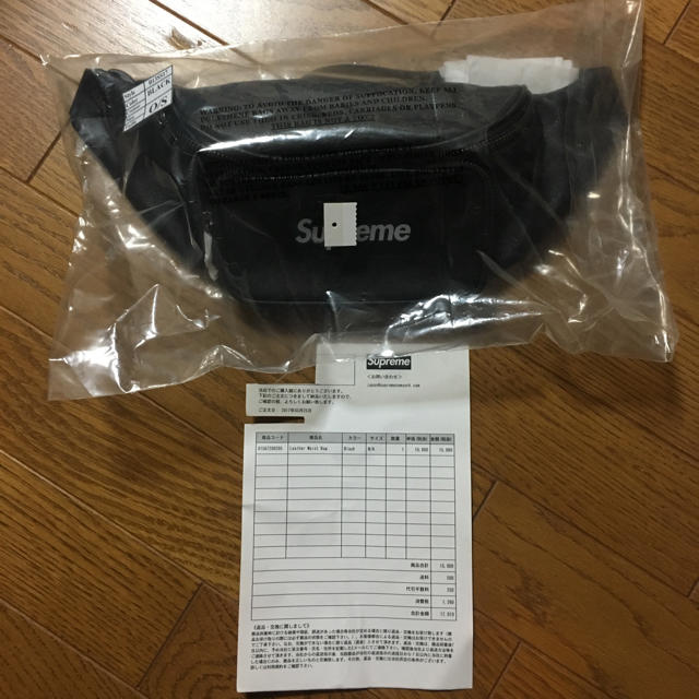 新品 17SS Supreme Leather Waist Bag Black