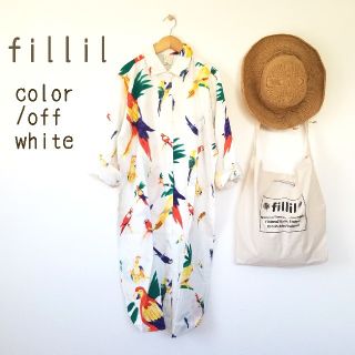 メルロー(merlot)の今季新作＊fillil 北欧 鳥さんシャツワンピース 白(ひざ丈ワンピース)