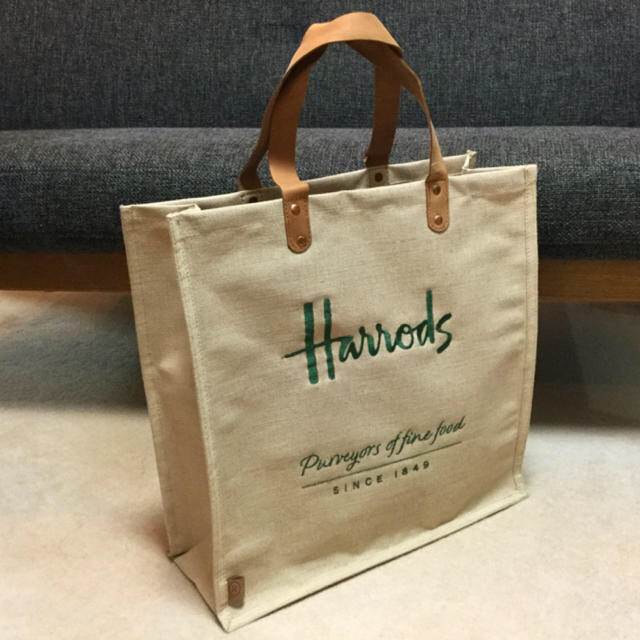 Harrods(ハロッズ)の※専用※ハロッズ★トートバッグ★麻×本革・タンブラー  レディースのバッグ(トートバッグ)の商品写真