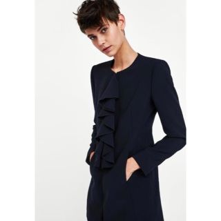 ザラ(ZARA)の新品☆ZARA BASIC ザラベーシック フリル付きコート アウター(ロングコート)