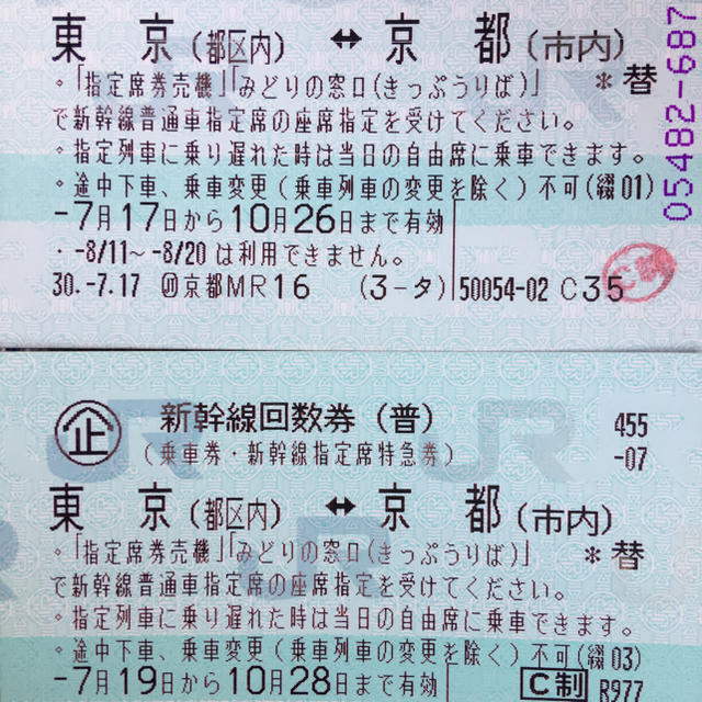 新幹線 回数券 東京↔️京都 指定席 2枚 のぞみ 送料無料