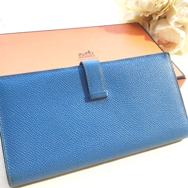 美品! エルメス ベアン 長財布 ヴォーエプソン ブルー 美品! エルメス ベアン 長財布 ヴォーエプソン ブルー