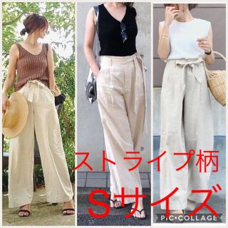 新品⭐️ UNIQLO ベルテッドリネンコットンワイドパンツ ストライプ