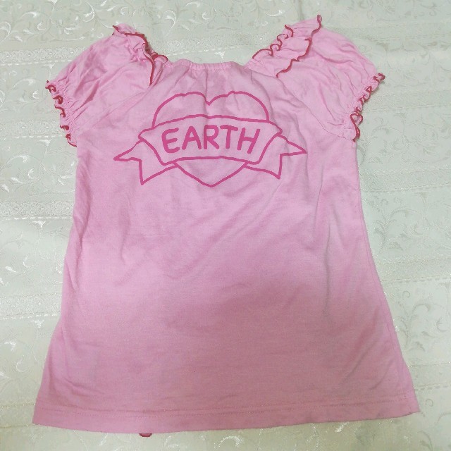 EARTHMAGIC(アースマジック)のアースマジック ハート マフィー パフ袖 Tシャツ ピンク 130 120 キッズ/ベビー/マタニティのキッズ服女の子用(90cm~)(Tシャツ/カットソー)の商品写真