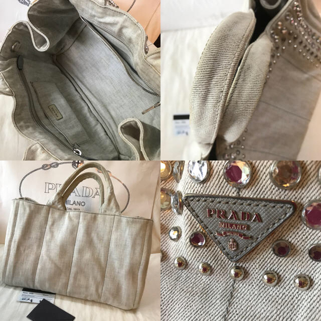 PRADA(プラダ)のプラダ  正規品  ビアンコ  M  ビジュー   トート レディースのバッグ(トートバッグ)の商品写真