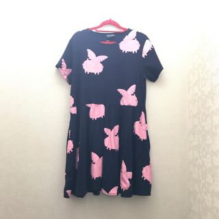 レイジーオーフ(LAZY OAF)のレイジーオーフ LAZY OAF 豚柄ワンピース 紺色 タグ付き(ひざ丈ワンピース)