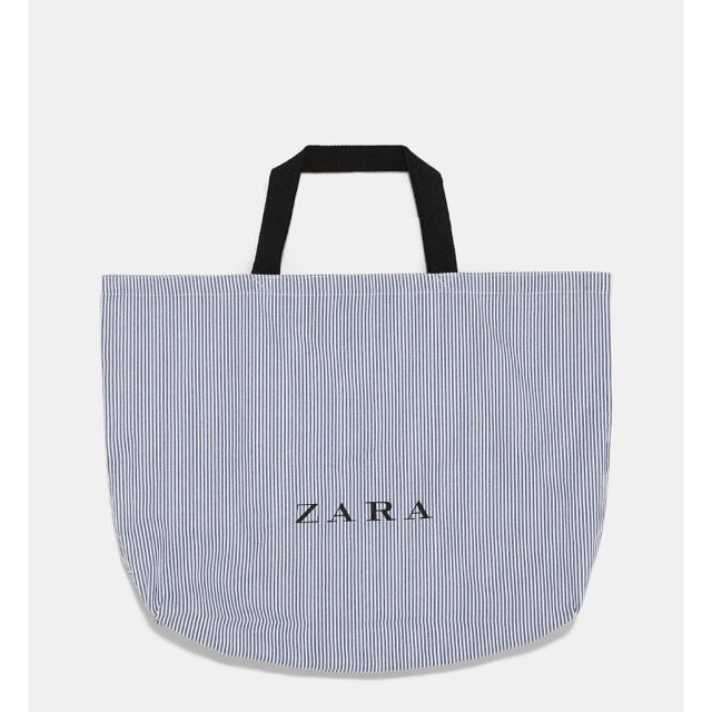 ZARA(ザラ)の完売品 ザラトート バッグ ストライプ 青 ブルー ロゴ ビッグバッグ サンダル レディースのバッグ(トートバッグ)の商品写真