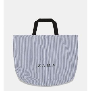 ザラ(ZARA)の完売品 ザラトート バッグ ストライプ 青 ブルー ロゴ ビッグバッグ サンダル(トートバッグ)