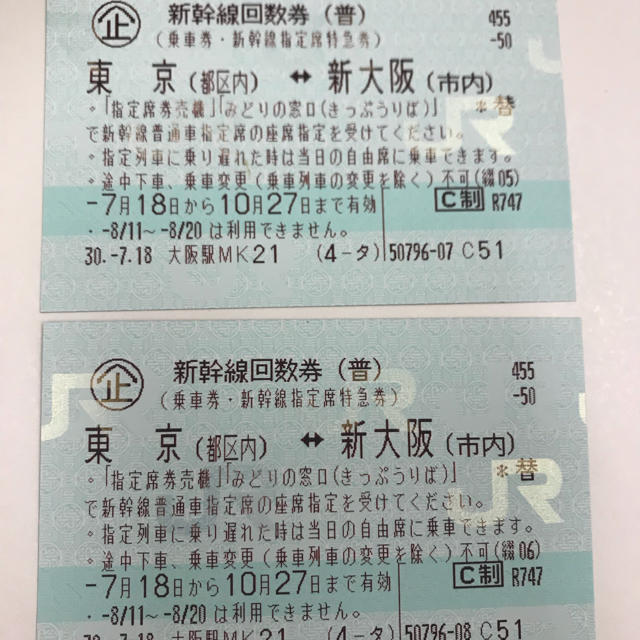東京⇄大阪 新幹線・乗車券・指定特急券!